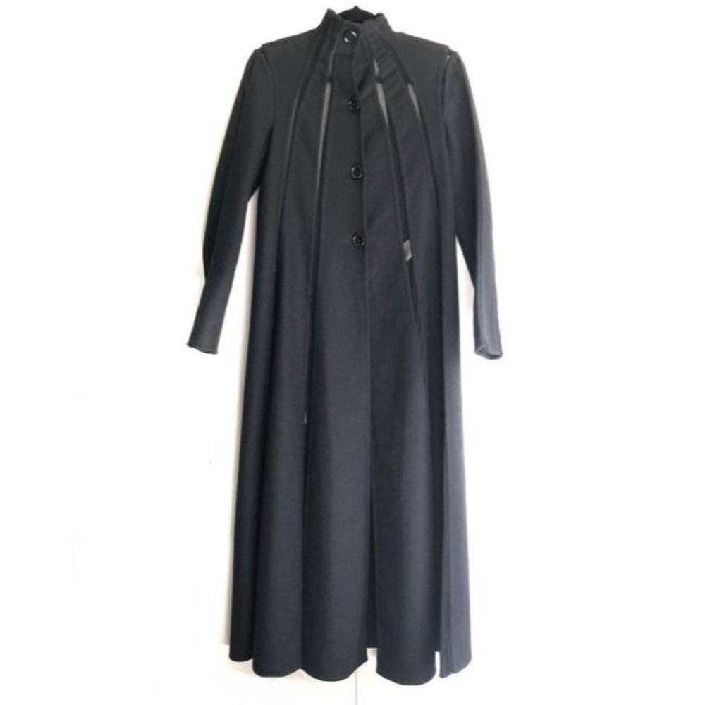 VALENTINO Black Split Panels Tulle And Wool Runway Coat